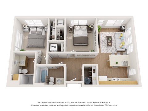 Floor plan for 2 beds, 2 baths, 759 sqft